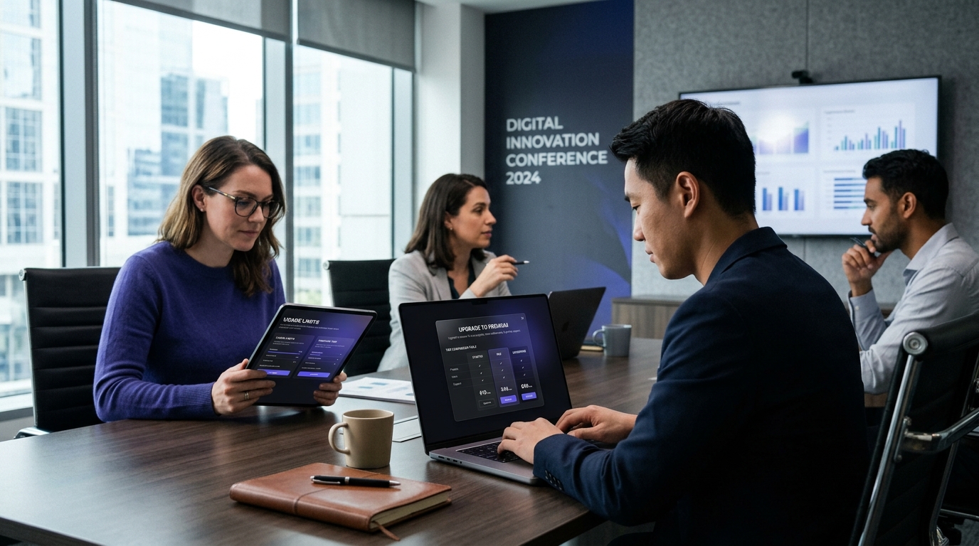 Digital Product Strategy Team Reviewing Freemium Paywall Modal UX and Usage Limits on Tablet 2026