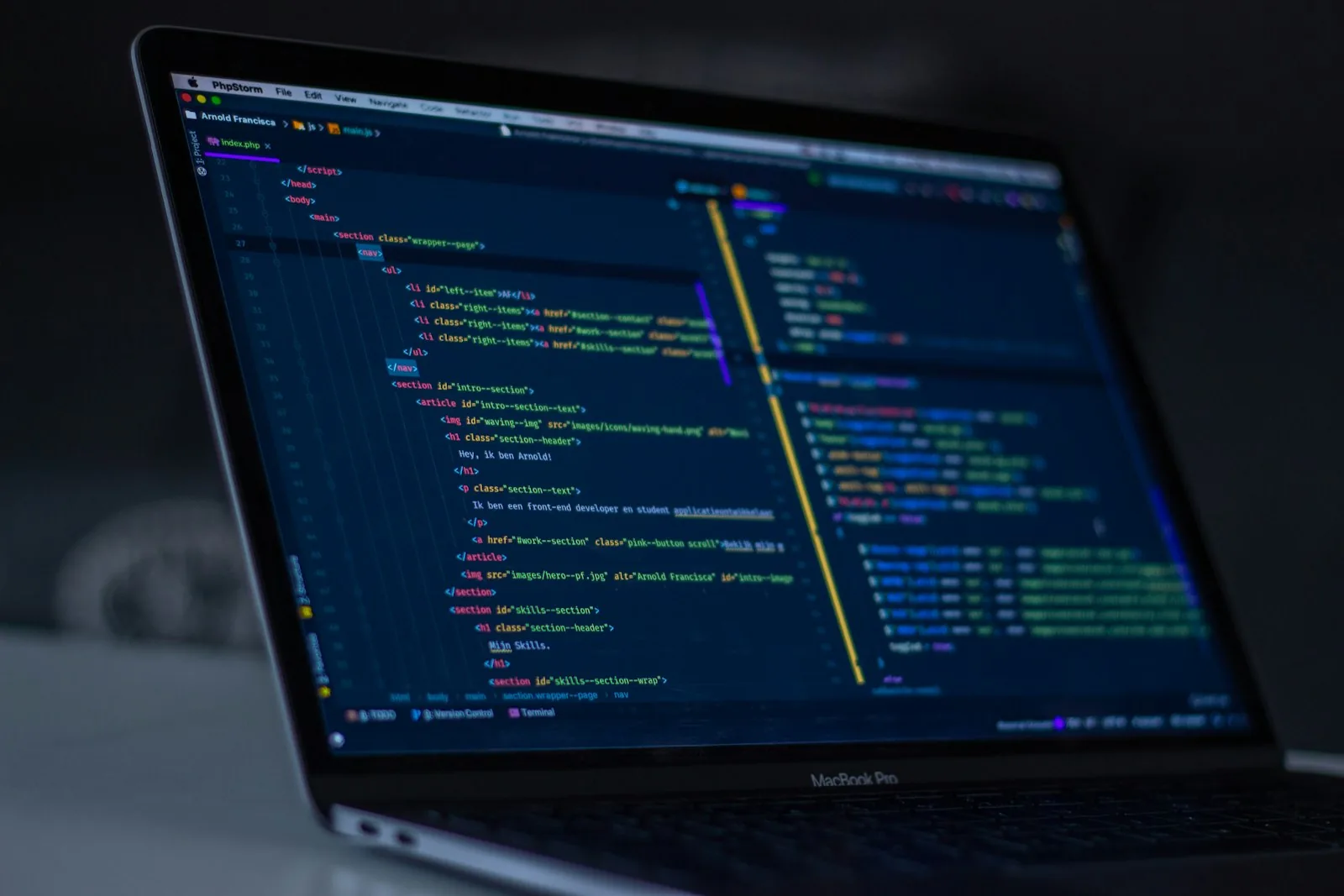 Frontend software code editor showing Tailwind CSS configuration and design system components